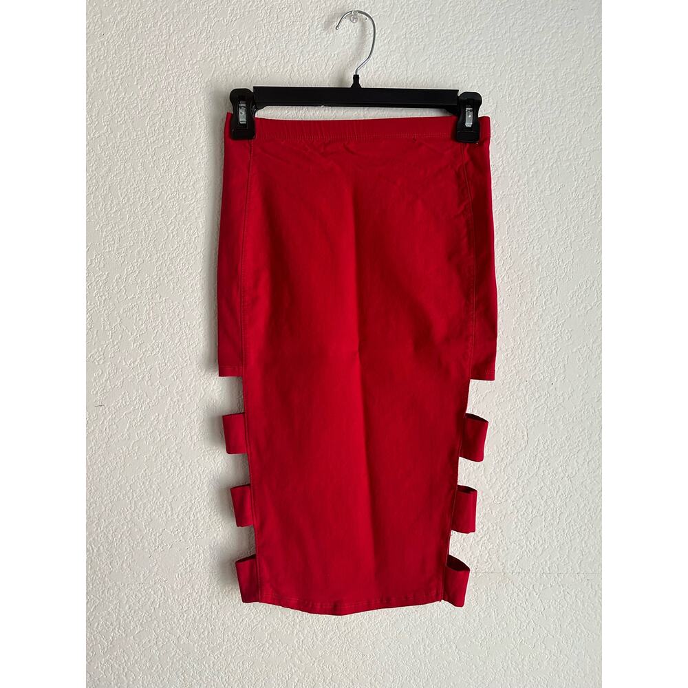 Bozzolo Red High Waisted Above Knee Cut Out Pencil Skirt Size Small Y2K
